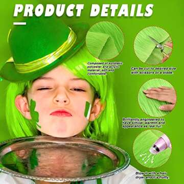 10 x 60 Inch Faux Fur Square Fabric Shaggy Fur Cuts Fluffy Square Fur Patches for Valentine Ornaments, Fursuit, Cosplay, Costume, Gnome Beards, Craft Supply, Decoration (Green)