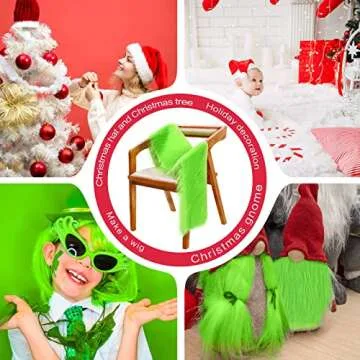 10 x 60 Inch Faux Fur Square Fabric Shaggy Fur Cuts Fluffy Square Fur Patches for Valentine Ornaments, Fursuit, Cosplay, Costume, Gnome Beards, Craft Supply, Decoration (Green)