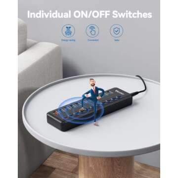 Powered USB Hub, Wenter 11-Port USB Splitter Hub (10 Faster Data Transfer Ports+ 1 Smart Charging Po...