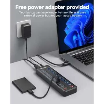 Powered USB Hub, Wenter 11-Port USB Splitter Hub (10 Faster Data Transfer Ports+ 1 Smart Charging Port) with Individual LED On/Off Switches, USB Hub 3.0 Powered with Power Adapter for Mac, PC