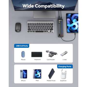 Powered USB Hub, Wenter 11-Port USB Splitter Hub (10 Faster Data Transfer Ports+ 1 Smart Charging Port) with Individual LED On/Off Switches, USB Hub 3.0 Powered with Power Adapter for Mac, PC