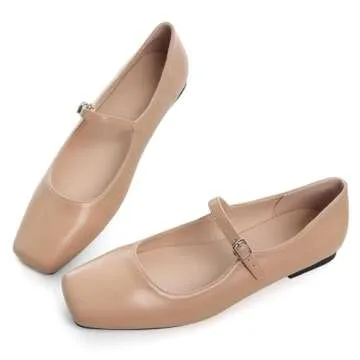 LUXINYU Mary Jane Flat Shoes for Women Square Toe Adjustable Ankle Strap Ballet Dance Shoes Comforta...