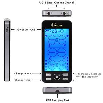 TechCare Plus 24 Modes Tens Unit Muscle Stimulator Massager Rechargeable Unit Electric Complete Set + Massage Belt + Reflexology Shoes Back Neck Pain