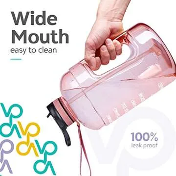 Venture Pal Half Gallon Water Bottle with 2 Lids, Large 64 oz Water Jug with Motivational Time Marker to Ensure You Drink Enough Water-Light Pink