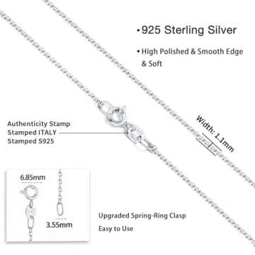 Jewlpire 925 Sterling Silver Chain Necklace Chain for Women 1.1mm Cable Chain Necklace Upgraded Spring-Ring Clasp - Thin & Sturdy - Italian Quality 18 Inch