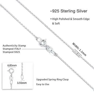 Jewlpire 925 Sterling Silver Chain Necklace Chain for Women 1.1mm Cable Chain Necklace Upgraded Spring-Ring Clasp - Thin & Sturdy - Italian Quality 18 Inch