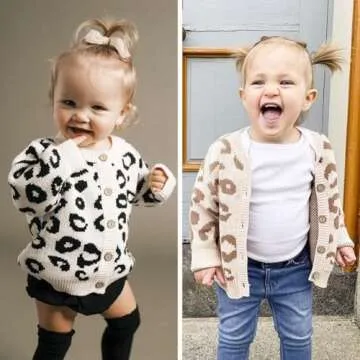 Simplee kids Baby Sweater Animal Leopard Printed Baby Cardigan for Autumn Fall 3-6 Months Brown