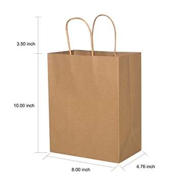 Brothersbox Brown Paper Bags with Handles Bulk 100PCS Kraft Paper Bags, 8 * 4.76 * 10 Inch Medium Cr...