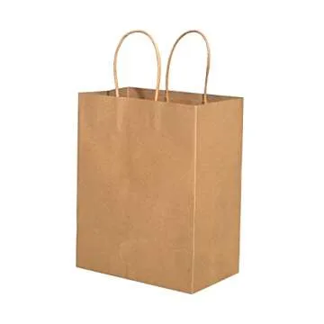 Brothersbox Brown Paper Bags with Handles Bulk 100PCS Kraft Paper Bags, 8 * 4.76 * 10 Inch Medium Craft Paper Gift Bags for Birthday Party Grocery Retail Shopping Business