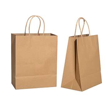 Brothersbox Brown Paper Bags with Handles Bulk 100PCS Kraft Paper Bags, 8 * 4.76 * 10 Inch Medium Craft Paper Gift Bags for Birthday Party Grocery Retail Shopping Business