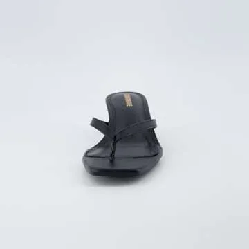 CUSHIONAIRE Women's Miami Kitten heel thong sandals +Memory Foam, Wide Widths Available, Smooth Black 9