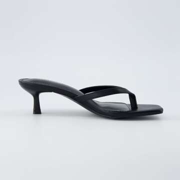 CUSHIONAIRE Women's Miami Kitten heel thong sandals +Memory Foam, Wide Widths Available, Smooth Black 9