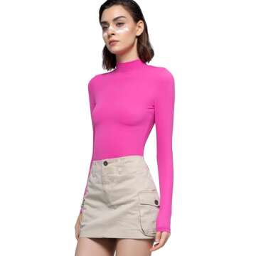 PUMIEY Long Sleeve Mock Neck Shirts for Women Stylish