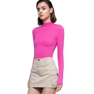 PUMIEY Long Sleeve Mock Neck Shirts for Women Stylish