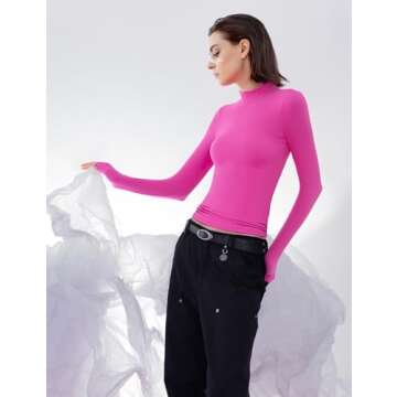 PUMIEY Long Sleeve Mock Neck Shirts for Women Stylish
