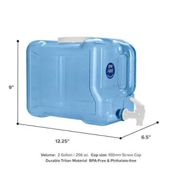 BPA-Free Reusable Plastic Beverage Dispenser Water Bottle Gallon Jug Container - Made in USA (2 Gallon)