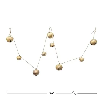 Creative Co-Op 76" L Metal Jingle Bell Garland, Gold Finish