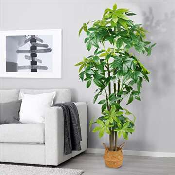 HUAESIN 6.56Ft Artificial Trees Tall Faux Money Tree Big Fake Floor Plants Silk Trees Indoor Pachira Aquatica with 31 Branches for Living Room Home Office Housewarming Gift Farmhouse Outdoor Decor