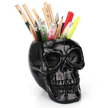Arola Black Skull Pen & Pencil Holder Skeleton Key Holder Makeup Brush Holder flower pot Home Office...