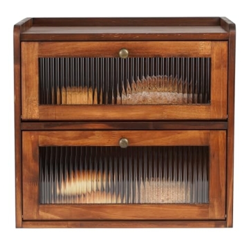 Sunhoo Bread Box for Kitchen Countertop Wooden Bread Storage Container Bin 2 Layer Breadbox Holder L...