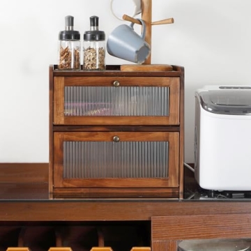 Sunhoo Bread Box for Kitchen Countertop Wooden Bread Storage Container Bin 2 Layer Breadbox Holder Large Capacity Keeper Vintage Farmhouse Food Organizer Pantry Shelf Acrylic Window (Brown)