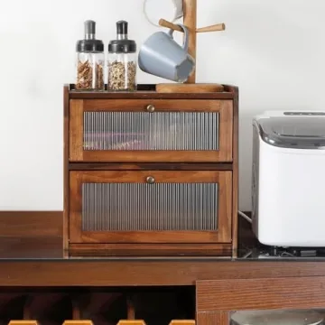 Sunhoo Bread Box for Kitchen Countertop Wooden Bread Storage Container Bin 2 Layer Breadbox Holder Large Capacity Keeper Vintage Farmhouse Food Organizer Pantry Shelf Acrylic Window (Brown)