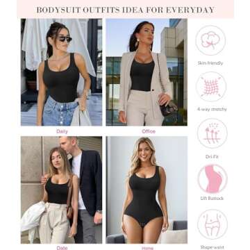 Nebility Womens' Waist Trainer Seamless Round Neck Tummy Control Shapewear Bodysuit (Black Round Neck Bodysuit, XS/S)