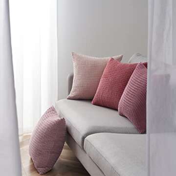 Topfinel Aesthetic Pink Room Decor Throw Pillows Covers for Couch Living Room Bedroom, Coquette Room Decorative Fluffy Corduroy Cushion Cover 18x18 Inch Set of 4 (Blush/Rose/Hot Pink)
