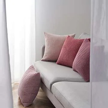 Topfinel Aesthetic Pink Room Decor Throw Pillows Covers for Couch Living Room Bedroom, Coquette Room Decorative Fluffy Corduroy Cushion Cover 18x18 Inch Set of 4 (Blush/Rose/Hot Pink)