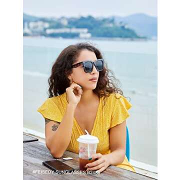 FEISEDY Vintage Oversized Square Sunglasses Womens Trendy Luxury Big Sun Glasses UV400 Protection Gr...