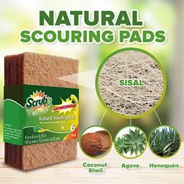 SCRUBIT Natural Scouring Pads (12 Pack) - Eco Friendly Scrubbing Pads for Kitchen Cleaning, Dishes, ...