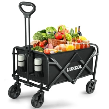 LUXCOL Collapsible Folding Outdoor Utility Wagon,Beach Wagon Cart with All Terrain Wheels & Drink Ho...