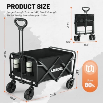 Collapsible Utility Wagon by LUXCOL for Shopping & Beach
