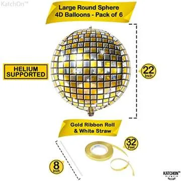 KatchOn, Gold Disco Ball Balloons - Big 22 Inch, Pack of 6 | Metallic 4D Sphere Gold Disco Balloons for Graduation Decorations Class of 2025 | Graduation Balloons for Gold Disco Party Decorations