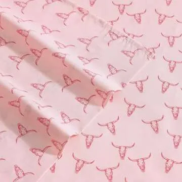 Wrangler - King Sheet Set, Super Soft Bedding Set, Luxuriously Soft Bedding Set, Yellowstone Inspired, Oeko-Tex Certified (Steer Skulls Pink, King)