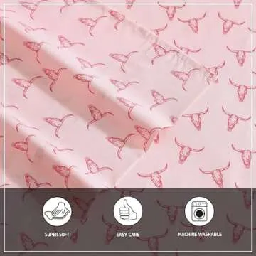 Wrangler - King Sheet Set, Super Soft Bedding Set, Luxuriously Soft Bedding Set, Yellowstone Inspired, Oeko-Tex Certified (Steer Skulls Pink, King)