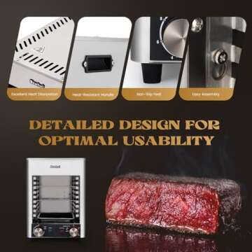 Newhai Electric Steak Broiler 1700W Indoor Commercial Steak Grill Automatic Steak Broiler Time Temperature Adjustable for Beef Chicken Vegetables 110V US