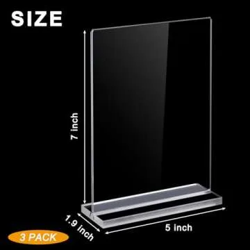 Acrylic Sign Holder 5 x 7 Inch 3 Pack - acrylic display stands for Store table sign holder - Vertical Double-Sided Acrylic Stands, Vendor Booth Display Items - Flyer Holder & Plastic Paper Holder - Acrylic Frame for Restaurants, Office, Home, Store
