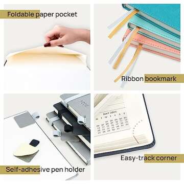 POPRUN 2024 Planner - 2024 Weekly Calendar with Hourly Time Slots, Weekly/Monthly Appointment Book for Time Management - 6.5'' x 8.5''- Leather Soft Cover - Pacific Green