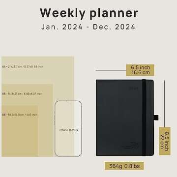 POPRUN 2024 Planner - 2024 Weekly Calendar with Hourly Time Slots, Weekly/Monthly Appointment Book for Time Management - 6.5'' x 8.5''- Leather Soft Cover - Pacific Green