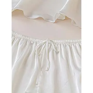 SOLY HUX Silk Pajamas Set for Women 2 Piece Sexy Satin Ruffled Pjs Cami Shorts Sets Sleepwear Solid White S