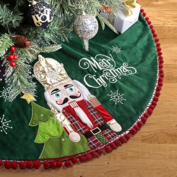 OVEELER Nutcracker Christmas Tree Skirt - Festive Velvet 32 Inch Decoration