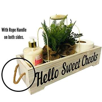 Funny Bathroom Decor Box - Toilet Paper Holder, Toilet Tank Topper, Bathroom Box for Toilet- Farmhouse Bathroom Box Organizer - Double Sided Prints Bathroom Decoration (Rustic White)