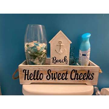 Funny Bathroom Decor Box - Toilet Paper Holder, Toilet Tank Topper, Bathroom Box for Toilet- Farmhouse Bathroom Box Organizer - Double Sided Prints Bathroom Decoration (Rustic White)