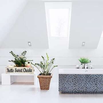 Funny Bathroom Decor Box - Toilet Paper Holder, Toilet Tank Topper, Bathroom Box for Toilet- Farmhouse Bathroom Box Organizer - Double Sided Prints Bathroom Decoration (Rustic White)