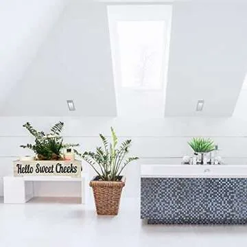 Funny Bathroom Decor Box - Toilet Paper Holder, Toilet Tank Topper, Bathroom Box for Toilet- Farmhouse Bathroom Box Organizer - Double Sided Prints Bathroom Decoration (Rustic White)