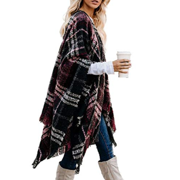 Bestshe Women's Boho Knitted Poncho with Tassels