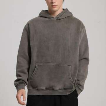 FAIABLE Mens Hoodies Pullover Oversized Hoodie Plush Fleece Hooded Sweatshirt Vintage Heavyweight Ho...