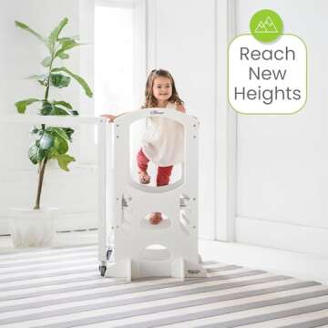 Little Partners Kids Learning Tower, Toddler Tower Adjustable Height Kitchen Step Stool, Encourages Learning, Independence, and Engagement, Safety Climbing Tower for Counter (Soft White)