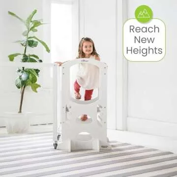 Little Partners Kids Learning Tower, Toddler Tower Adjustable Height Kitchen Step Stool, Encourages Learning, Independence, and Engagement, Safety Climbing Tower for Counter (Soft White)